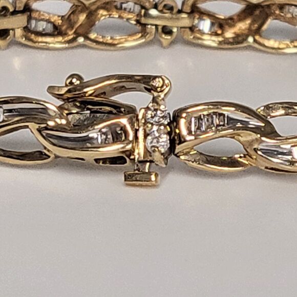 Beautiful 10K yellow gold oval link Diamonds Bracelet 7" - Picture 11 of 12